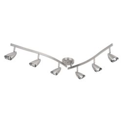 Globe Electric Grayson 6-Light Adjustable S-Shape Track Bar, Brushed Steel Finish, Halogen Bulbs ...