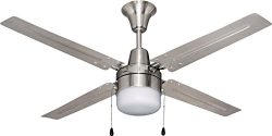 Litex E-UB48BC4C1 Urbana 48-Inch Ceiling Fan with Four Brushed Chrome Blades and Single Light Ki ...