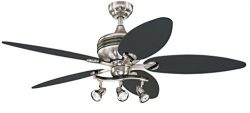 52-Inch Five-Blade Indoor Ceiling Fan with Three Spot Lights, Brushed Nickel with Black / Art De ...
