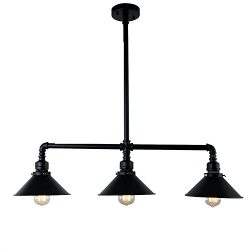 UNITARY BRAND Black Antique Rustic Metal Shade Hanging Ceiling Pendant Light Max. 120W With 3 Li ...