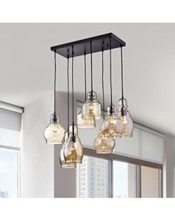 Jojospring Mariana 8-Light Cognac Glass Cluster Pendant in Antique Black Finish