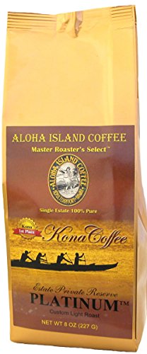 100% Pure Kona Coffee, Aloha Island Brand PLATINUM Light Roast, Gentle and Smooth, Low Acid Pure ...