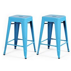 Adeco 24-inch Light Blue Glossy Metal Tolix Style Chair Counter Stool, Set of 2