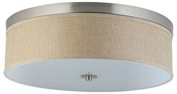 Occhio 20.5-Inch Natural Linen Three-Light Close to Ceiling Drum Light Fixture, Brushed Nickel w ...