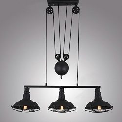 Industrial Vintage Retro Linear Chandelier – LITFAD 35″ Wide Edison Metal Hanging Ce ...