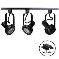 D&D Brand H System 3-Lights PAR30 LED Track Lighting Kit Gimbal Ring Rear Loading Black 3K W ...