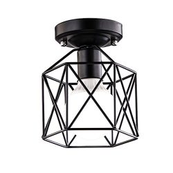 BAYCHEER HL428266 Industrial Vintage Style Square Semi Flush Mount Ceiling Light with Cage use 1 ...