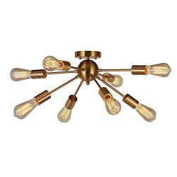 8 Light Brass Sputnik Semi Flush Mount Ceiling Light VINLUZ Modern Pendant Light Kitchen Chandel ...