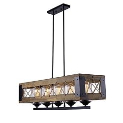LALUZ Wood Kitchen Island Lighting 5-light Pendant Lighting Linear Chandeliers