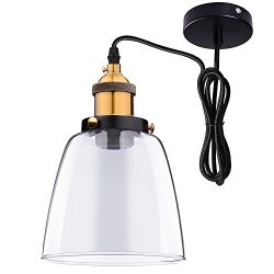 Yescom Hanging Bowl Shaped Mouth-blown Transparent Glass Shade Vintage Pendent Fixture for Ceili ...