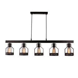 Unitary Brand Antique Black Metal Long Kitchen Island Light with 5 E26 Bulb Sockets 200W Painted ...