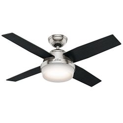 Hunter 59245 Contemporary Dempsey Brushed Nickel Ceiling Fan With Light & Remote, 44″