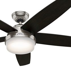Hunter Fan 54″ Contemporary Ceiling Fan in Brushed Nickel with Light Kit and Remote Contro ...