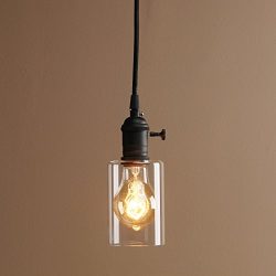 Permo 1 Light Vintage Style Hanging Mini Clear Glass Cylinder Shade Ceiling Rustic Pendent Light ...