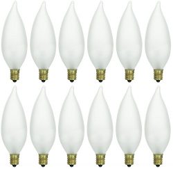 Pack of 12 40 Watt CFF Candelabra Base Frosted Flame Tip Shaped Incandescent Chandelier Light Bulb