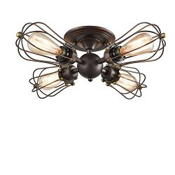 YOBO Lighting Oil Rubbed Bronze Wire Cage Vintage 4-Lights Semi-flush Mount Ceiling Lights Fixture