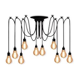 Veesee 10 Arms Industrial Ceiling Spider Lamp, Retro E26 Edison Bulb Hanging Chandelier Lights,  ...