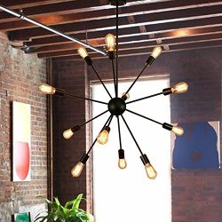 Sputnik Chandelier – Housen Solutions 12 Lights Pendant Lighting, Painted Black Pendant Ch ...