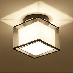 WOERFU Semi-Flush Mount Ceiling Lights, Black Paint Finish, Fabric Shade Pendant Light Fixture ( ...