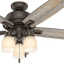 Hunter 52″ Onyx Bengal Bronze Traditional Ceiling Fan with 3-Light Amber Light Kit (Certif ...