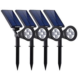 VicTsing 4 Pack Solar Spotlights,The Third Generation 2-in-1 Waterproof Adjustable 4 LED Wall /  ...