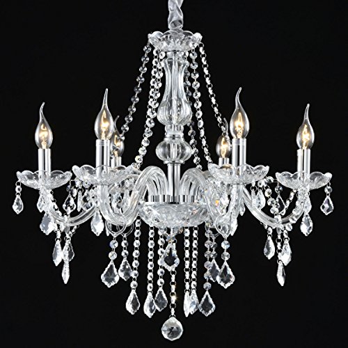 Safstar Clear Crystals Candle Chandelier 6 Ceiling Lights Fixtures for Dining Living Room Bedroo ...