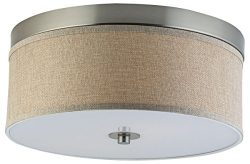 Occhio 15-Inch Natural Linen Two-Light Close to Ceiling Drum Light Fixture, Brushed Nickel with  ...