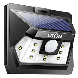 Litom Super Bright 10 LED Solar Light Motion Sensor Light Outdoor Wall Light Wide Lighting Range ...