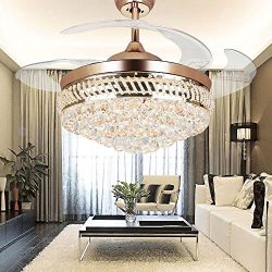 COLORLED Modern Crystal Remote Control Transparent Acrylic Blade Retractable Ceiling Fan Lamp 42 ...