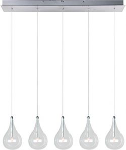 ET2 E23115-18 Larmes 5-Light Linear Pendant, Polished Chrome Finish, Clear Glass, 12V G4 Xenon B ...