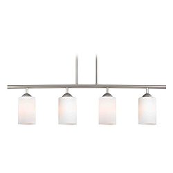 Modern Linear Pendant Light with 4-Lights and White Glass in Satin Nickel Finish
