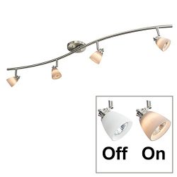 Direct-Lighting 4 Light Adjustable Track Light, Brushed Steel Finish, White Glass Shade, Ready t ...