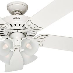 Hunter Fan 52″ White Ceiling Fan with a Frosted Glass Light Kit, 5 Blade (Certified Refurb ...