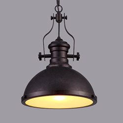 Industrial Single-Light Pendant Lamp – LITFAD Frosted Glass Diffuser, One light Iron Pende ...