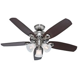 Hunter Fan Company 52106 Builder Small Room 42-Inch Brushed Nickel Ceiling Fan with Five Brazili ...