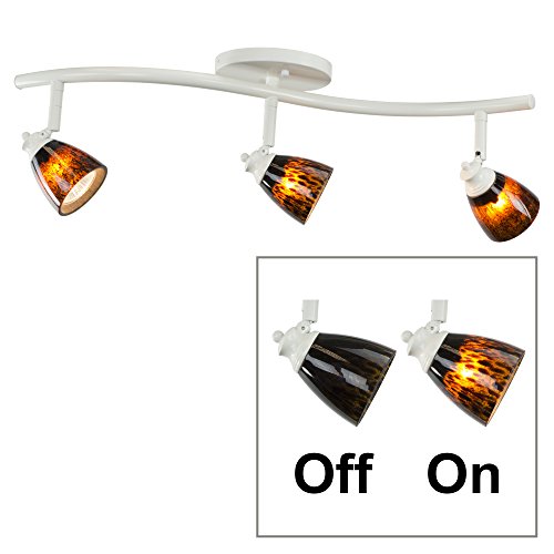 Direct-Lighting 3 Lights Adjustable Track Lighting Kit – White Finish – Brown Glass ...