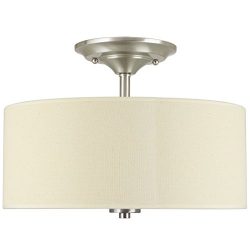 Revel Addison 13″ 2-Light Semi-Flush Mount Ceiling Light Fixture w/ Off-White Fabric Drum  ...