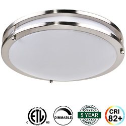 Hykolity 14″ Dimmable LED Flushmount Ceiling Downlight Brushed Nickel Round Lamp Fixture 2 ...