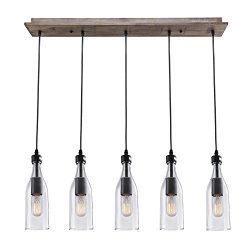 LNC Wood Pendant Lighting 5-light Ceiling Lights Linear Chandelier Lighting