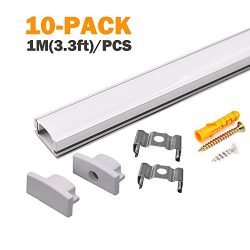 StarlandLed 10-Pack Aluminum LED Channel for LED Strip Lights Installation,Easy to Cut,Professio ...