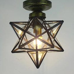 Clear Glass Star Flush Mount Moravian Star Ceiling Light Shade with Bulb Close To Ceiling Light  ...