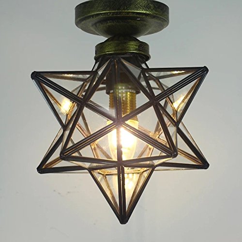 Clear Glass Star Flush Mount Moravian Star Ceiling Light Shade with Bulb Close To Ceiling Light ...