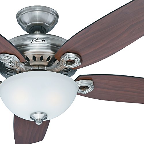 Hunter Fan 54″ Brushed Nickel Finish Ceiling Fan with Painted Cased White Glass Light Kit- ...