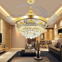 COLORLED Modern Crystal Gold Ceiling Fan Light Kit for Living Room Bedroom 42-Inch Four Telescop ...