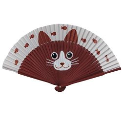 Cat Folding Bamboo Silk Handheld Fan, Summer Women Silk Folding Fan Bamboo Ribs Cartoon Cat Patt ...