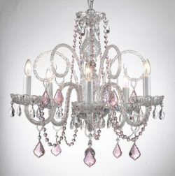 CRYSTAL CHANDELIER CHANDELIERS LIGHTING WITH PINK COLOR CRYSTAL!