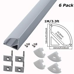 Litever 6 PACK 1Meter/3.3ft V Shape Aluminum Channels 90 Degree Corner LED Strip Channel System  ...