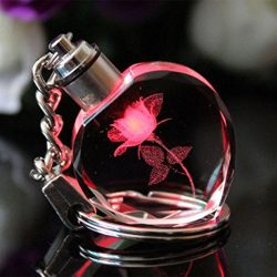 Fairy Cool Heart Square Crystal LED Light Key Chain Key Ring Bag Charm Pendent Best Gifts (Red(  ...