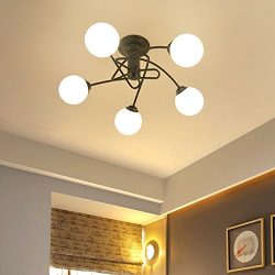 KunMai Modern Simplistic White Globe Glass Shade Five Light Dual-Purpose Pendant Light/Semi Flus ...