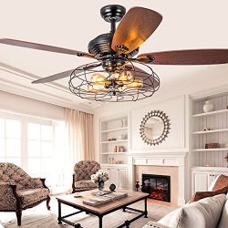 Industrial 42″ Fan Semi Flush Ceiling Light – LITFAD Antique Vintage Retro Ceiling F ...